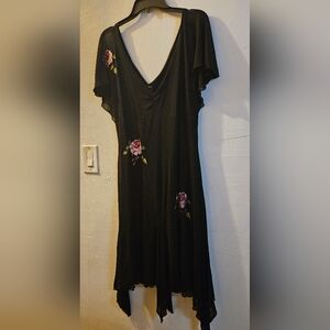 Frederick's of Hollywood Black Midi Dress with Embroidered Floral Accents